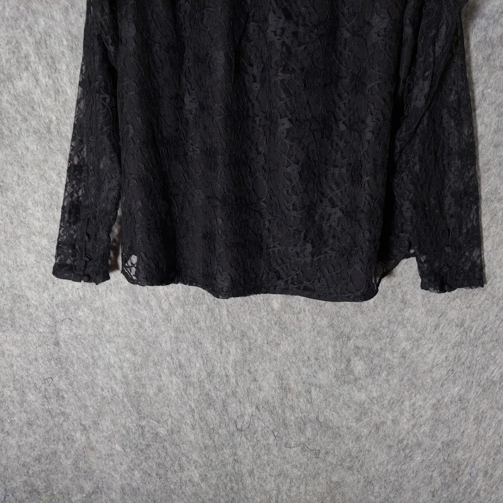 Loft Women Lace Blouse 8 Black Gothic Long Sheer Puff Sleeve Floral lined Top